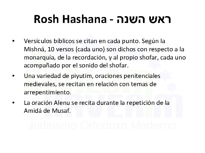Rosh Hashana - ראש השנה • Versículos bíblicos se citan en cada punto. Según