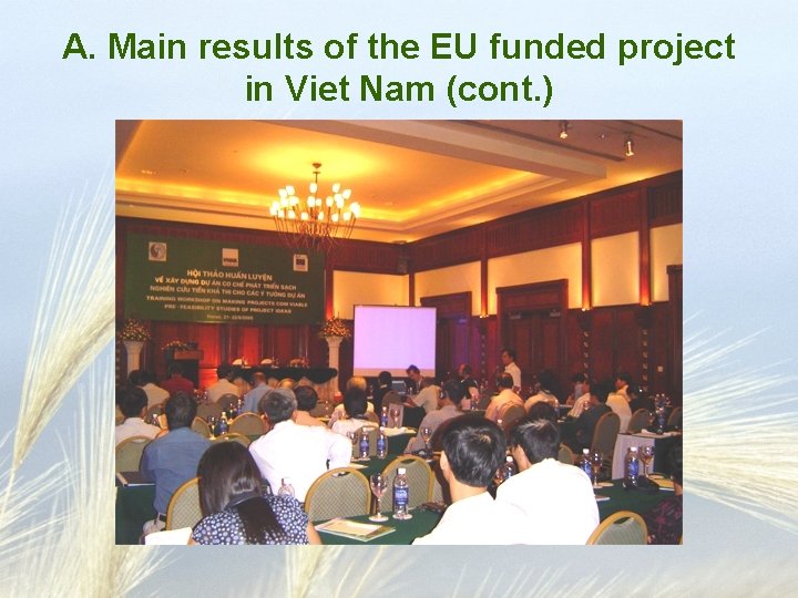 A. Main results of the EU funded project in Viet Nam (cont. ) 