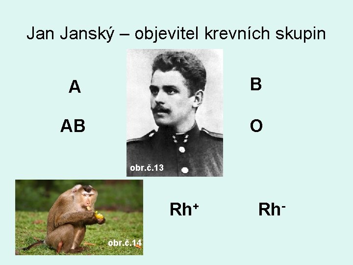 Jan Janský – objevitel krevních skupin A B AB O obr. č. 13 Rh+