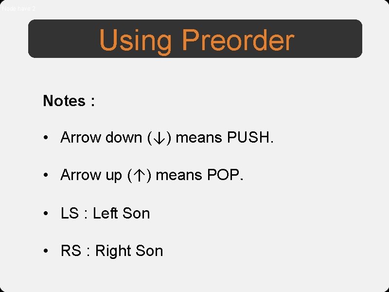 Node have 2 Using Preorder Notes : • Arrow down (↓) means PUSH. •