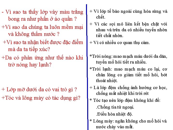 - Vì sao ta thấy lớp vảy màu trắng bong ra như phấn ở