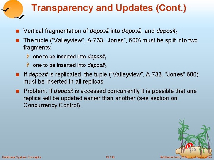 Transparency and Updates (Cont. ) n Vertical fragmentation of deposit into deposit 1 and