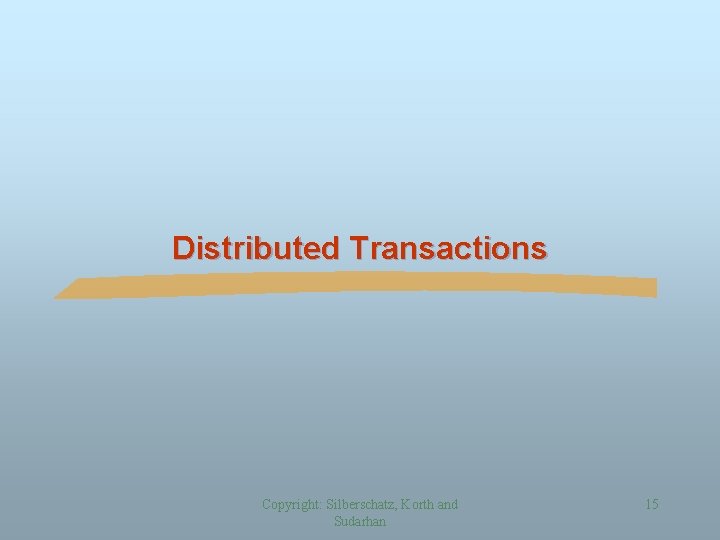 Distributed Transactions Copyright: Silberschatz, Korth and Sudarhan 15 