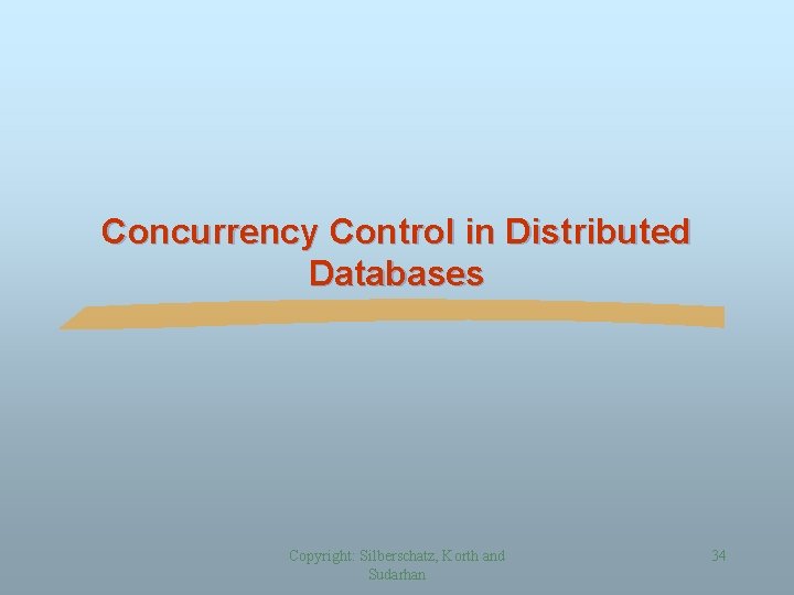 Concurrency Control in Distributed Databases Copyright: Silberschatz, Korth and Sudarhan 34 
