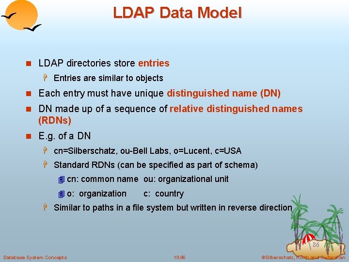 LDAP Data Model n LDAP directories store entries H Entries are similar to objects