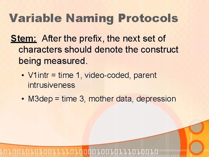 Variable Naming Protocols Stem: After the prefix, the next set of characters should denote