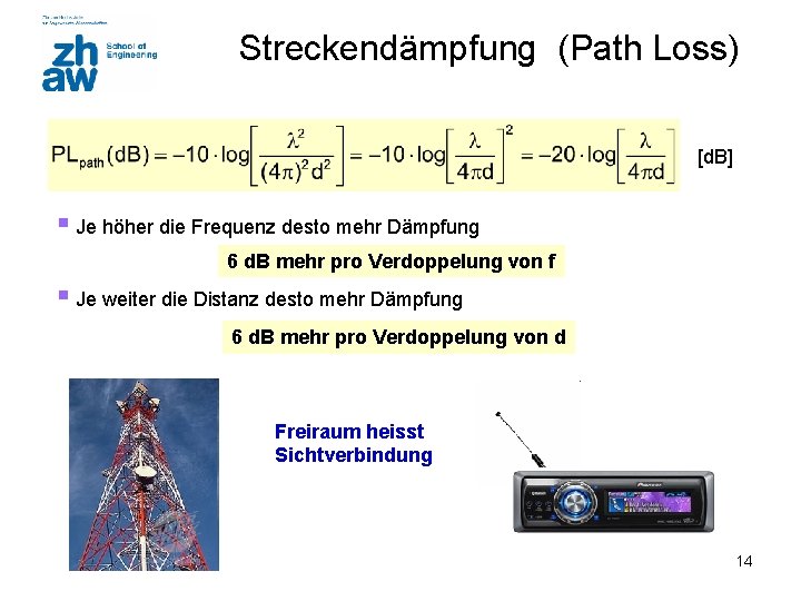 Streckendämpfung (Path Loss) [d. B] § Je höher die Frequenz desto mehr Dämpfung 6