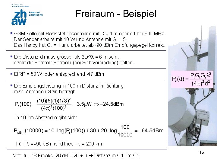 Freiraum - Beispiel § GSM Zelle mit Basisstationsantenne mit D = 1 m operiert