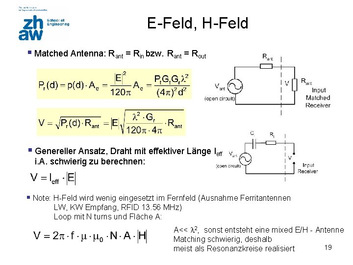 E-Feld, H-Feld § Matched Antenna: Rant = Rin bzw. Rant = Rout § Genereller