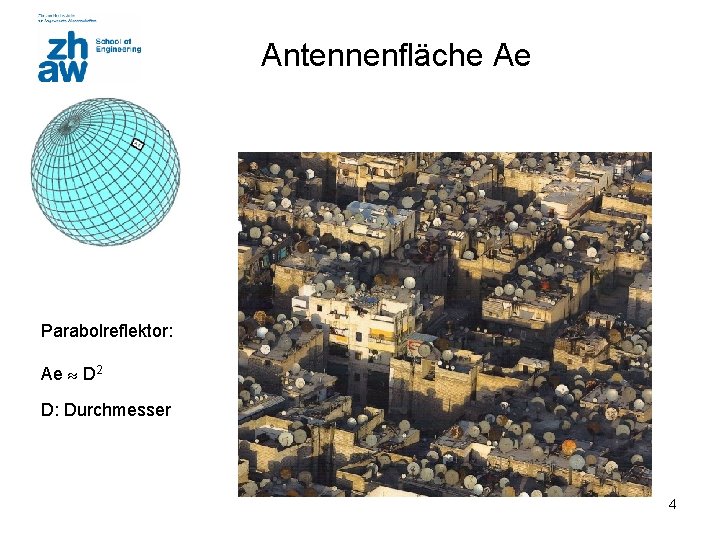 Antennenfläche Ae Parabolreflektor: Ae D 2 D: Durchmesser 4 