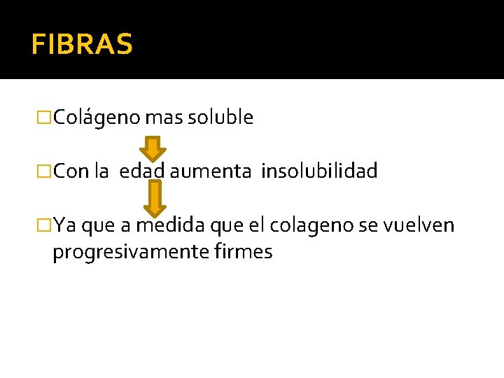 FIBRAS �Colágeno mas soluble �Con la edad aumenta insolubilidad �Ya que a medida que