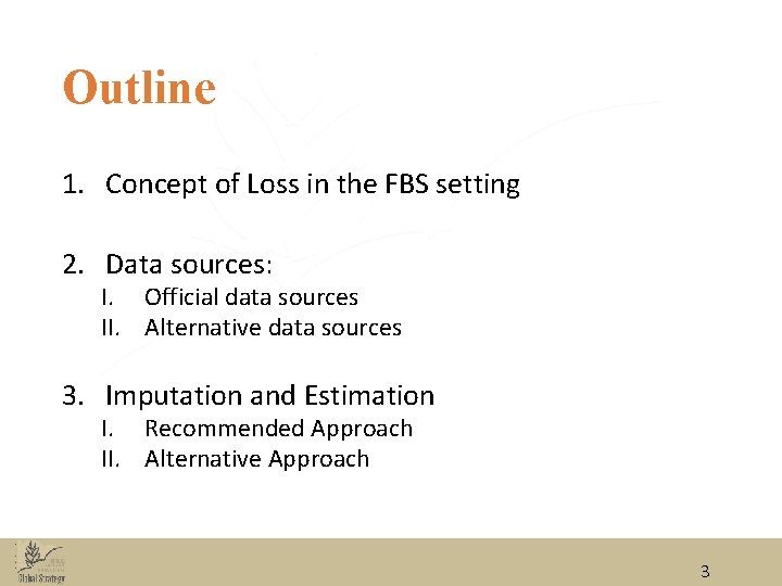 Outline 1. Concept of Loss in the FBS setting 2. Data sources: I. Official