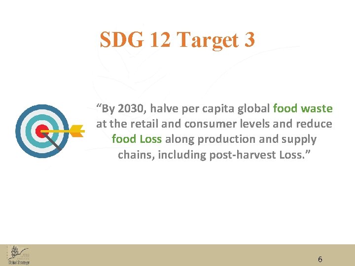 SDG 12 Target 3 “By 2030, halve per capita global food waste at the