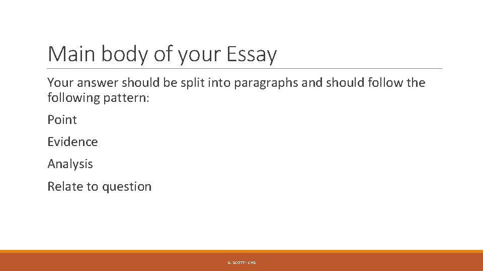 Main body of your Essay Your answer should be split into paragraphs and should