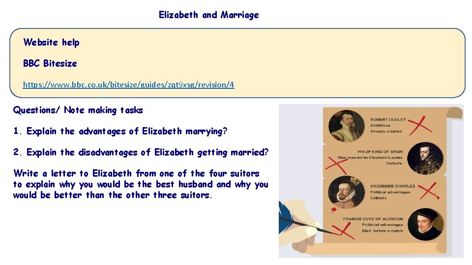 Elizabeth and Marriage Website help BBC Bitesize https: //www. bbc. co. uk/bitesize/guides/zqt 9 xsg/revision/4