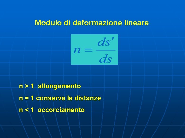 Modulo di deformazione lineare n > 1 allungamento n = 1 conserva le distanze