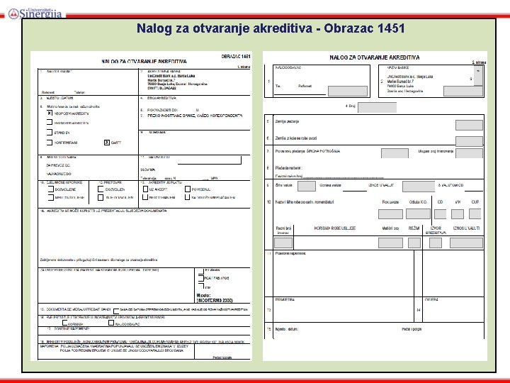 Nalog za otvaranje akreditiva - Obrazac 1451 