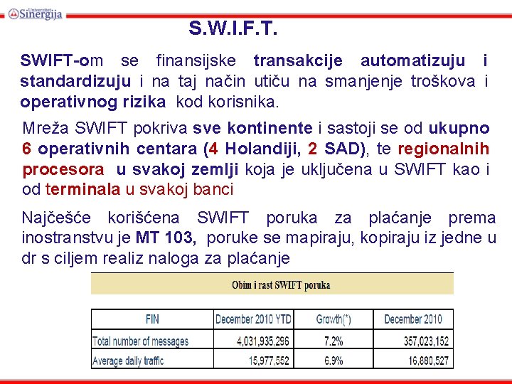 S. W. I. F. T. SWIFT-om se finansijske transakcije automatizuju i standardizuju i na