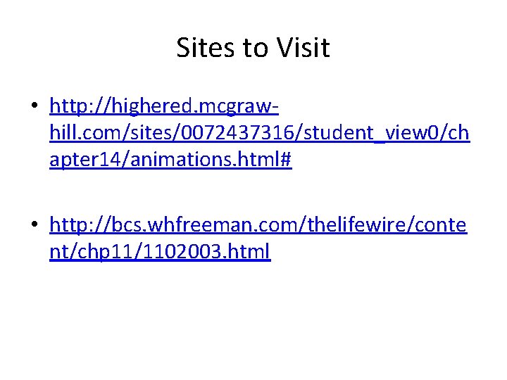 Sites to Visit • http: //highered. mcgrawhill. com/sites/0072437316/student_view 0/ch apter 14/animations. html# • http: