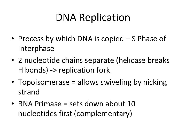 DNA Replication • Process by which DNA is copied – S Phase of Interphase