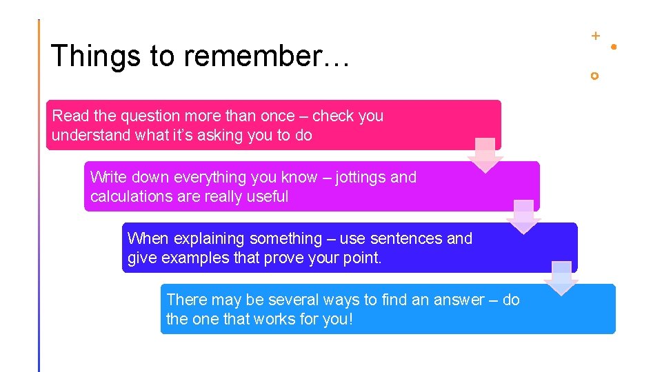 Things to remember… Read the question more than once – check you understand what
