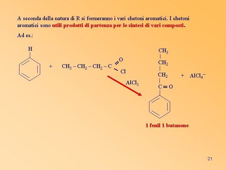 A seconda della natura di R si formeranno i vari chetoni aromatici. I chetoni