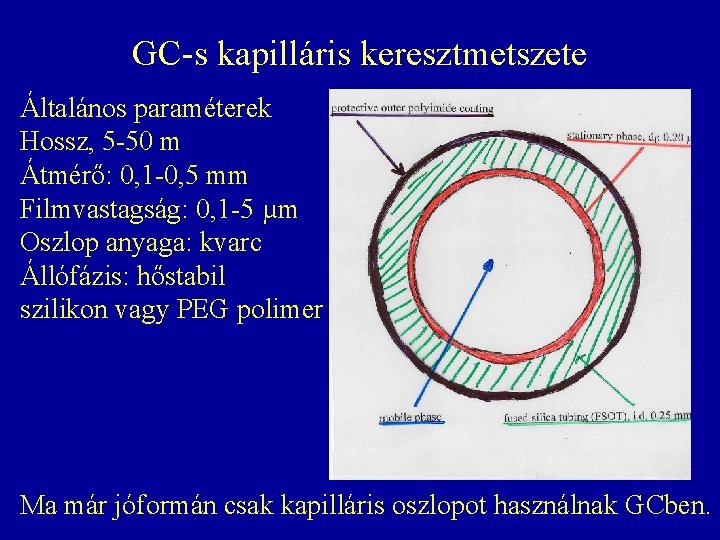 GC-s kapilláris keresztmetszete Általános paraméterek Hossz, 5 -50 m Átmérő: 0, 1 -0, 5 GC-s kapilláris keresztmetszete Általános paraméterek Hossz, 5 -50 m Átmérő: 0, 1 -0, 5