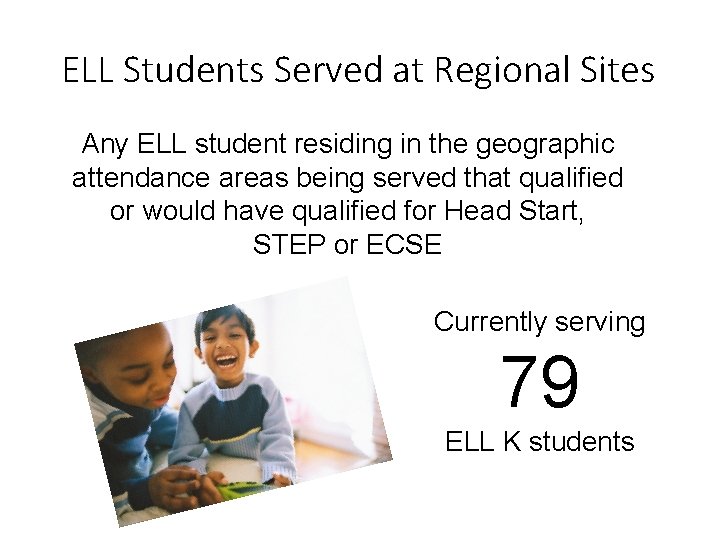 ELL Students Served at Regional Sites Any ELL student residing in the geographic attendance