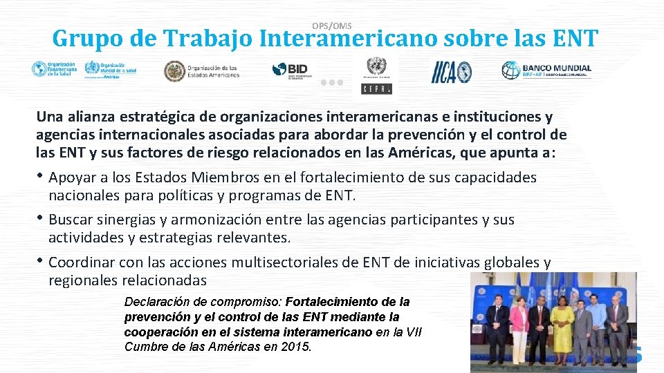OPS/OMS Grupo de Trabajo Interamericano sobre las ENT Una alianza estratégica de organizaciones interamericanas