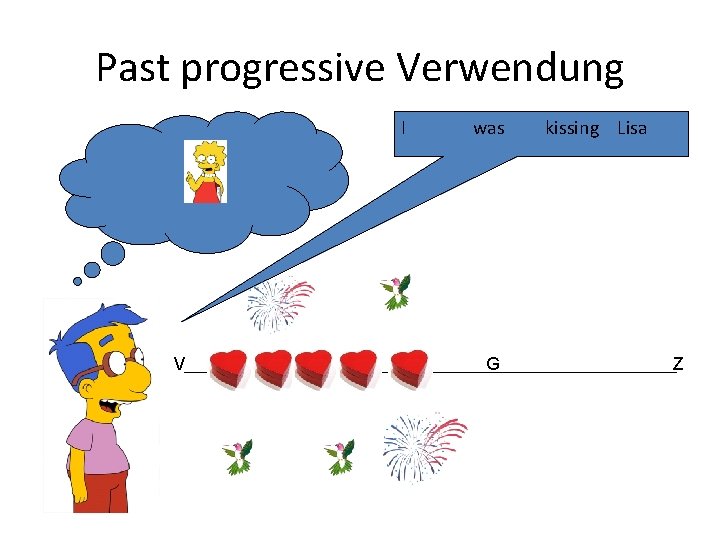 Past progressive Verwendung I V was G kissing Lisa Z 