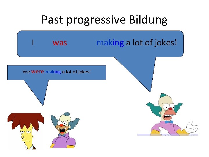 Past progressive Bildung I was We were making a lot of jokes! 