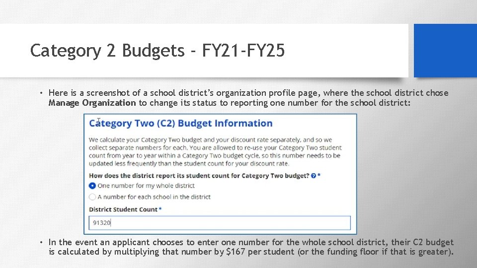 Category 2 Budgets - FY 21 -FY 25 • Here is a screenshot of