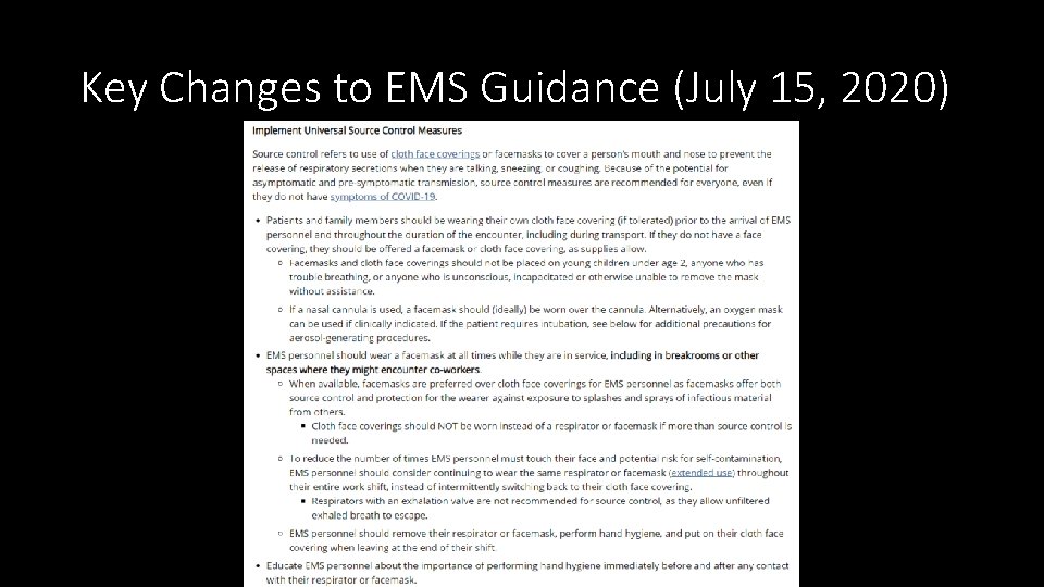 Key Changes to EMS Guidance (July 15, 2020) 