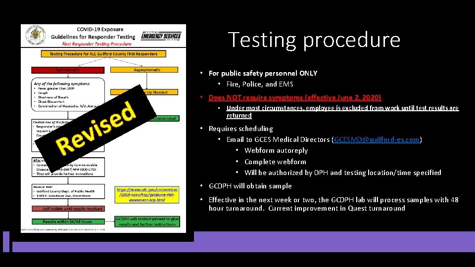 Testing procedure • For public safety personnel ONLY • Fire, Police, and EMS v