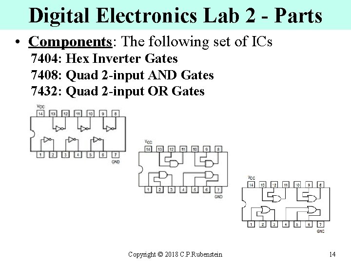 Digital Electronics Lab 2 - Parts • Components: The following set of ICs 7404: