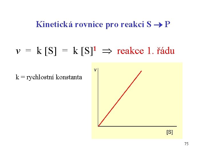 Kinetická rovnice pro reakci S P v = k [S]1 reakce 1. řádu k