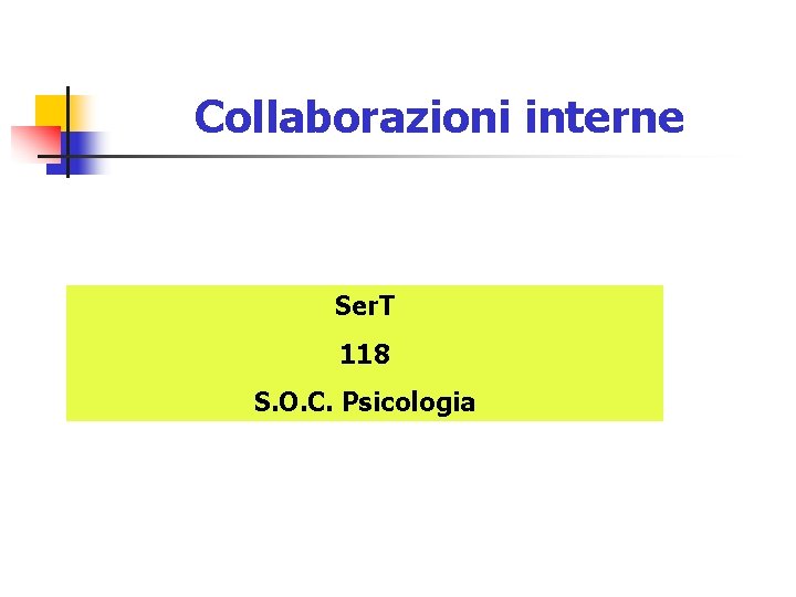 Collaborazioni interne Ser. T 118 S. O. C. Psicologia 