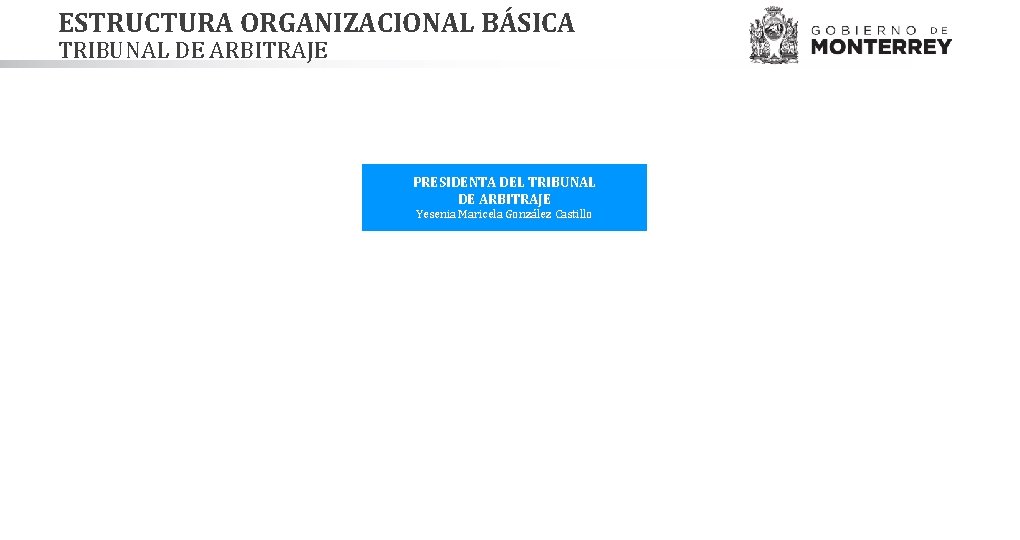 ESTRUCTURA ORGANIZACIONAL BÁSICA TRIBUNAL DE ARBITRAJE PRESIDENTA DEL TRIBUNAL DE ARBITRAJE Yesenia Maricela González