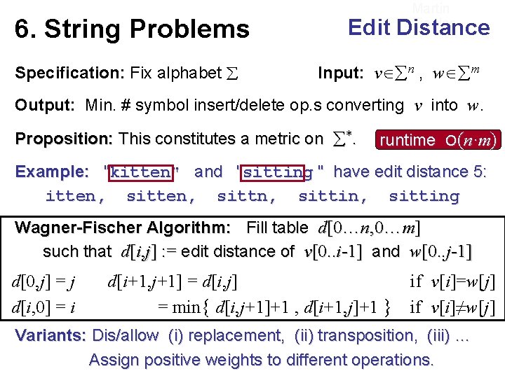 6. String Problems Specification: Fix alphabet Martin Ziegler Edit Distance Input: v n , 6. String Problems Specification: Fix alphabet Martin Ziegler Edit Distance Input: v n ,