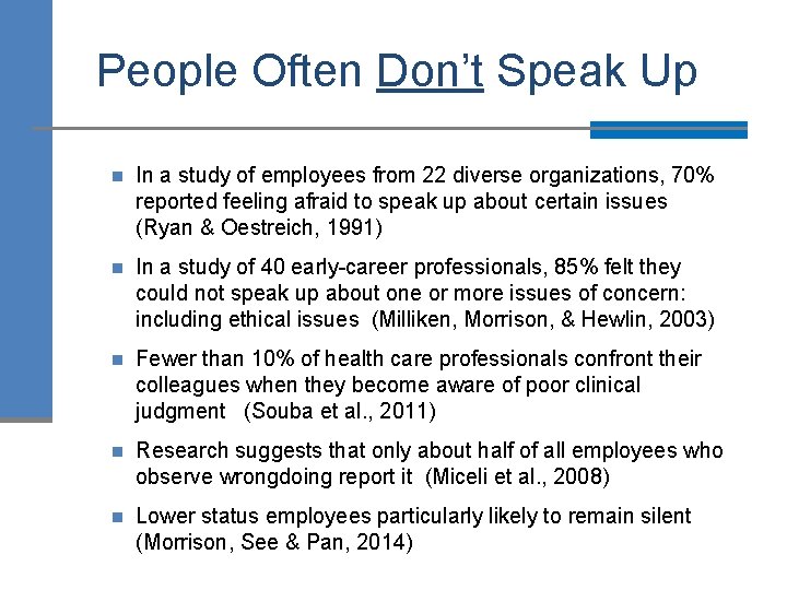 People Often Don’t Speak Up n In a study of employees from 22 diverse