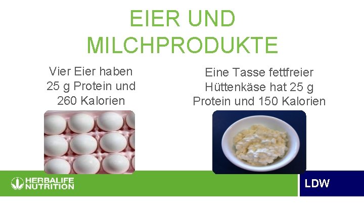 EIER UND MILCHPRODUKTE Vier Eier haben 25 g Protein und 260 Kalorien Eine Tasse