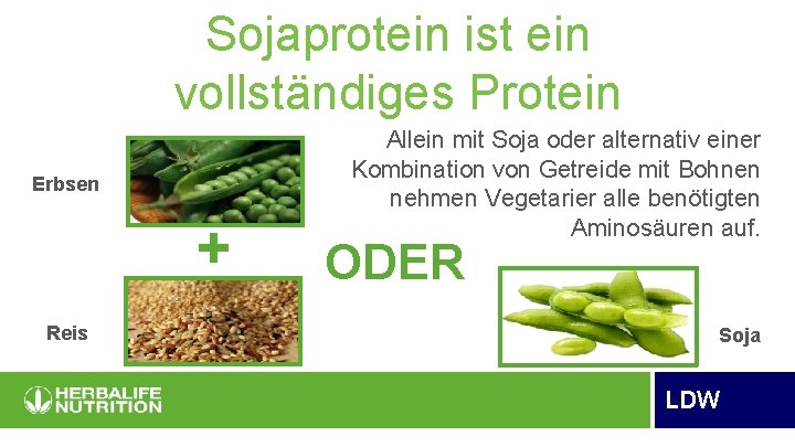 Sojaprotein ist ein vollständiges Protein Erbsen + Reis Allein mit Soja oder alternativ einer