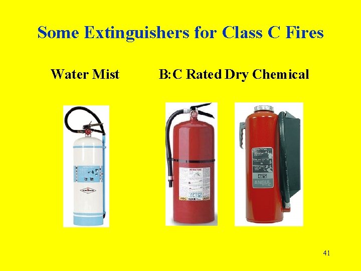Some Extinguishers for Class C Fires Water Mist B: C Rated Dry Chemical 41