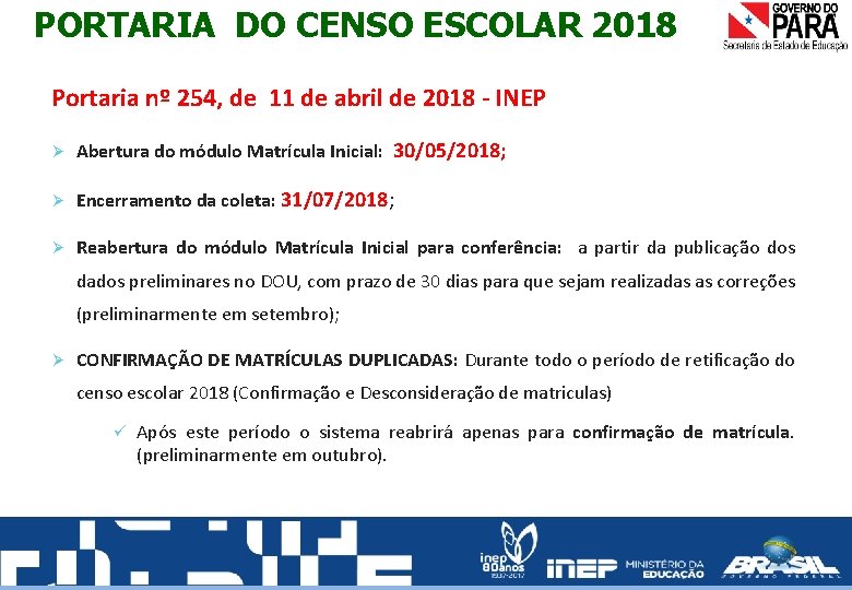 PORTARIA DO CENSO ESCOLAR 2018 Portaria nº 254, de 11 de abril de 2018