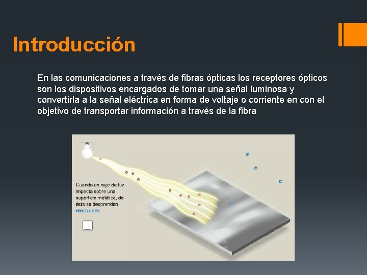 Introducción En las comunicaciones a través de fibras ópticas los receptores ópticos son los