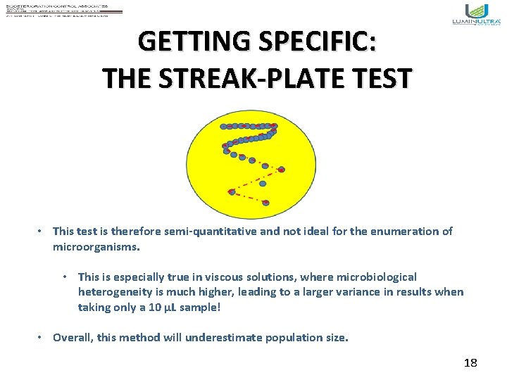 GETTING SPECIFIC: THE STREAK-PLATE TEST • This test is therefore semi-quantitative and not ideal