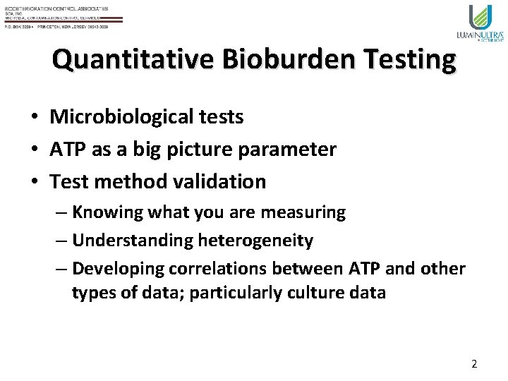 Quantitative Bioburden Testing with the ATP Test Understanding