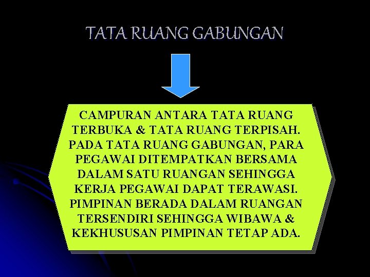 TATA RUANG GABUNGAN CAMPURAN ANTARA TATA RUANG TERBUKA & TATA RUANG TERPISAH. PADA TATA