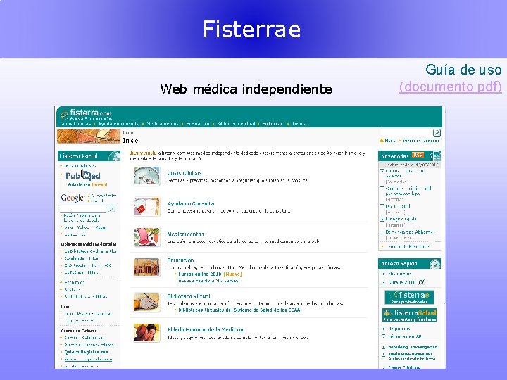 Fisterrae Web médica independiente Guía de uso (documento pdf) 