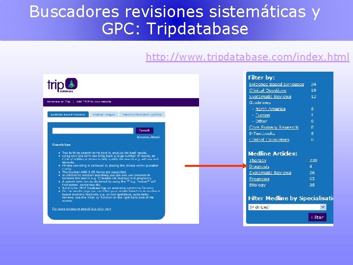 Buscadores revisiones sistemáticas y GPC: Tripdatabase http: //www. tripdatabase. com/index. html 